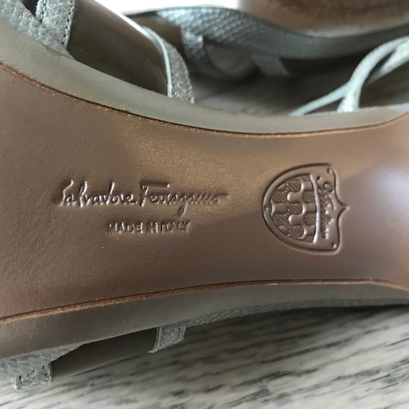 Salvatore Ferragamo Silver Leather Ankle Strap High Heel Sandals - Picture 5 of 6